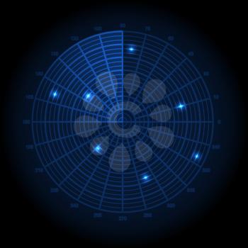 Blue radar screen. Vector illustration.