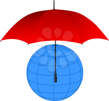 Globe under red umbrella. Vector illustration.