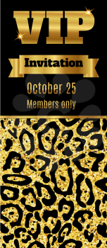 VIP club party premium invitation card flyer. Black and gold template. Vector illustration
