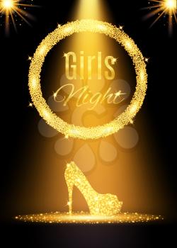 Gold girls night out party poster. Vector illustration 