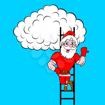 Royalty Free Clipart Image of Santa Claus Climbing a Ladder