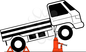 Royalty Free Clipart Image of a Truck on a Jack