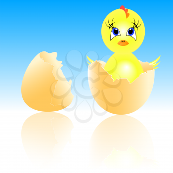 Royalty Free Clipart Image of an Chick Hatching From an Egg
