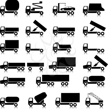 Royalty Free Clipart Image of a Bunch of Trucks