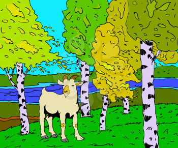 Royalty Free Clipart Image of a Goat by a River