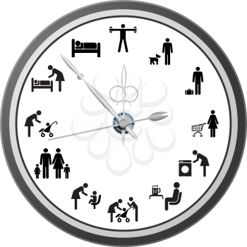 Royalty Free Clipart Image of a Clock With People Icons