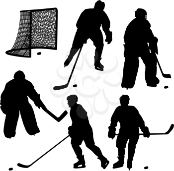 Royalty Free Clipart Image of Silhouettes of Hockey Players