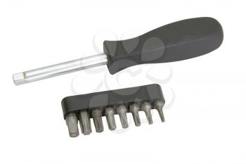 a set of tools and a screwdriver, isolated on white background.