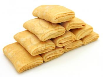 fried pancakes stuffed isolated on the plate on white background