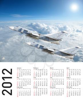 Calendar 2012 with plane image.  Vector illustration