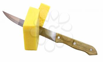 cheese whith knife on the white background