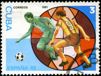 CUBA - CIRCA 1981: A stamp printed in the CUBA, image is devoted World championship on football, Spain 82, circa 1981