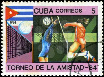 CUBA - CIRCA 1984: A stamp printed in CUBA shows volleyball, series friendship tournament 1984, circa 1984