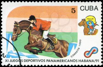 CUBA - CIRCA 1990: A post stamp printed CUBA, 1991 Pan American Games in Havana, Cuba, equestrian sport , circa 1990