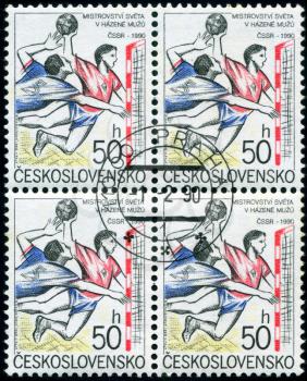 CZECHOSLOVAKIA - CIRCA 1990: a stamp printed by CZECHOSLOVAKIA shows handball,  circa 1990