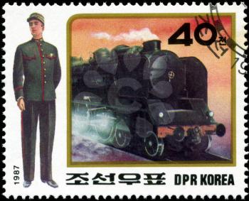 KOREA - CIRCA 1987: A stamp printed in Korea showing steam locomotive, circa 1987