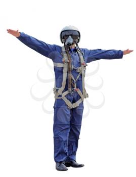 man dressed as a pilot on a white background