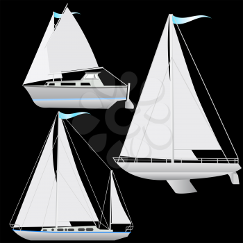 Set sailing boat floating. Vector illustration.