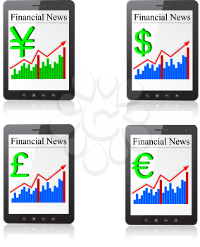 Financial News on Tablet PC. Isolated on white. Vector  illustration.