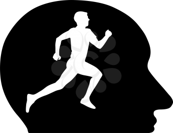 Silhouettes, Athlete running in my head, the conceptual idea. vector illustration.