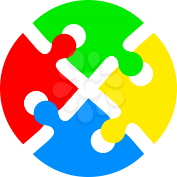Jigsaw puzzle in the form of push the colored circle. Vector illustration.