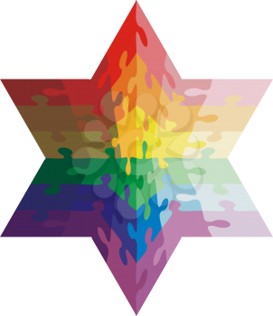Jigsaw puzzle shape of a  hexagon,  colors  rainbow. Vector illustration.