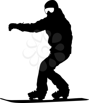 Black silhouette  snowboarder on white background. Vector illustration.