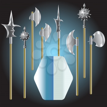 Illustration of medieval weapons and shield - vector