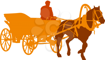 Silhouette  horse and carriage  with coachman. Vector illustration.