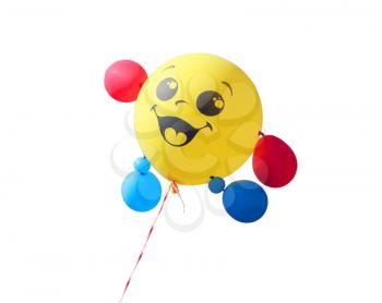 Yellow balloon flying on a white background.