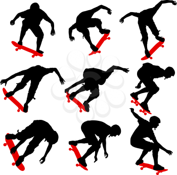 Set ilhouettes a skateboarder performs jumping. Vector illustration.
