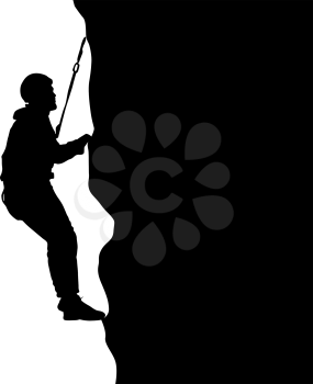 Black silhouette rock climber on white background. Vector illustration.