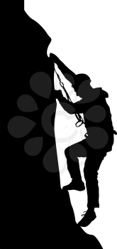Black silhouette rock climber on white background. Vector illustration.