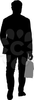 Black silhouettes man with a briefcase on white background. Vector illustration.