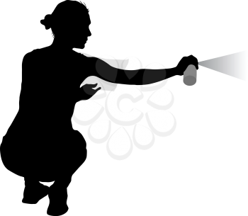 Silhouette woman holding a spray on a white background. Vector illustration.