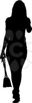 Black silhouette woman standing with a bag , people on white background.