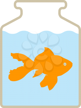 Color silhouette of aquarium fishin a jar with water on white background.