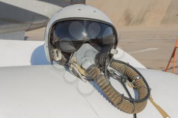 Helmet and oxygen mask of a military pilot.