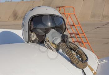 Helmet and oxygen mask of a military pilot.