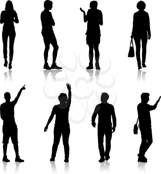 Set Black silhouettes of beautiful man and woman on white background. Vector illustration.