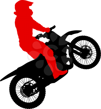 Silhouettes Rider participates motocross championship on white background.