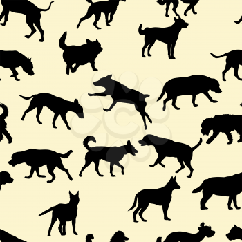 Seamless pattern with domestic dogs. Can be used as Christmas design for wrapping, postcards, and textile.