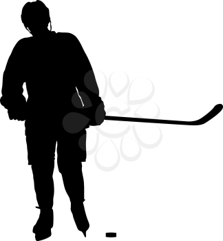 Silhouette of hockey player. Isolated on white.