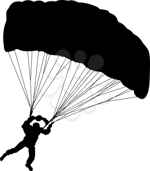 Skydiver, silhouettes parachuting on a white background.