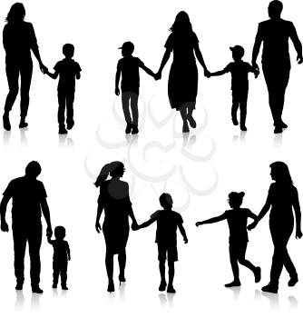 Set silhouette of happy family on a white background.