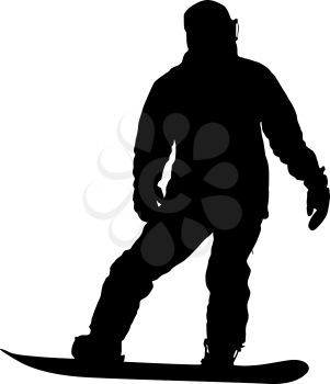 Black silhouettes snowboarders on white background illustration.