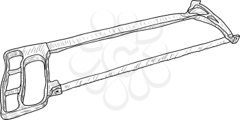 Sketch silhouette hand tool hacksaw for metal on a white background.