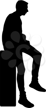 Silhouette man sitting on a chair white background.