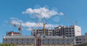 Time lapse of Building Under Construction, Crane and beautiful clouds no birds.