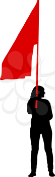 Black silhouettes of woman with flag on white background.